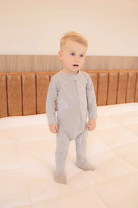Macacão Ziper e Pezinho Mescla com Gigi Lateral Azul Bebe