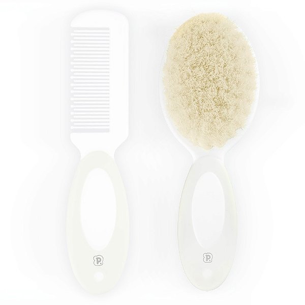 Kit Pente E Escova De Cerdas Naturais Branco - Pimpolho