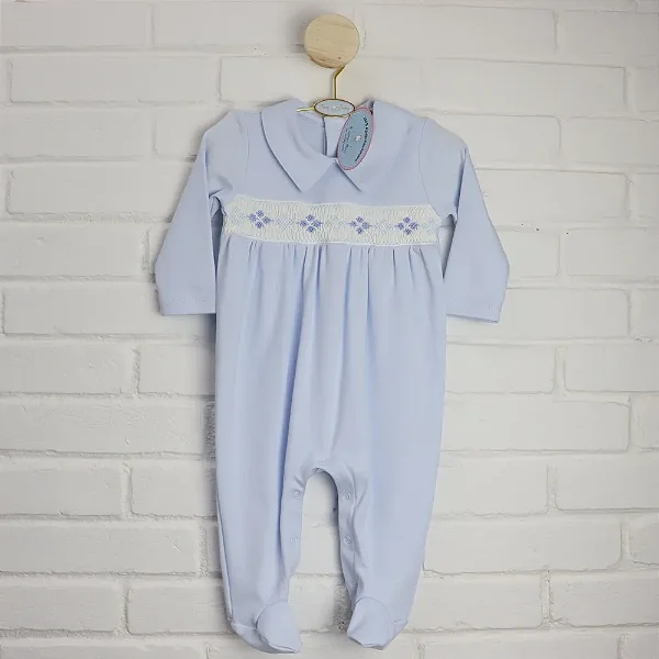 Macacão Smock Azul e Branco