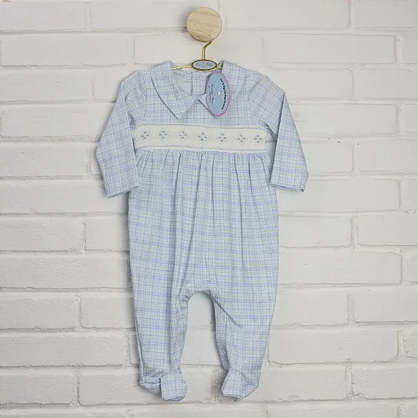 Macacão Smock 4 Pontos Celeste - Xadrez Verde e Azul