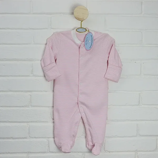 Macacão Broche Picueta Menina - Listrado Rosa Fino