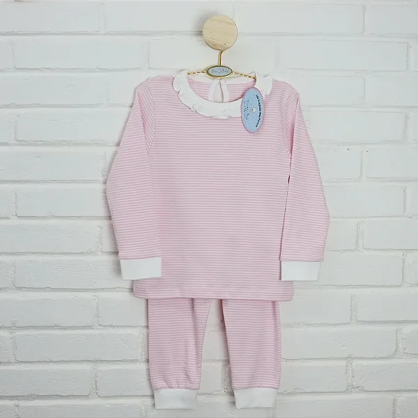 Pijama Blusa e Calça - Listrado Rosa Fino