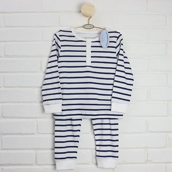 Pijama Blusa e Calça - Listrado Azul Marinho