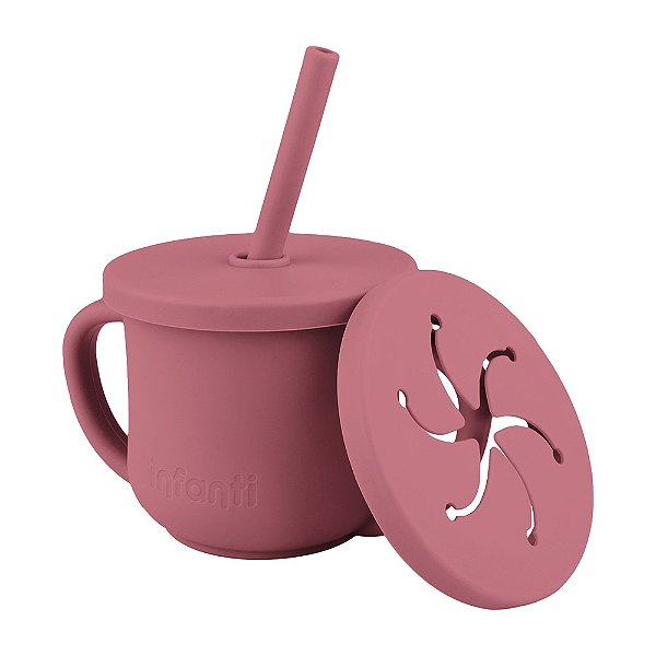 Copo Silicone Canudo/ Snack Rosa - Infanti