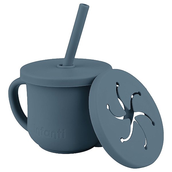 Copo Silicone Canudo/ Snack Azul - Infanti