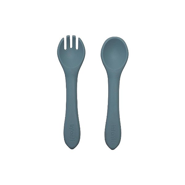 Kit Garfo E Colher Silicone Infanti Azul