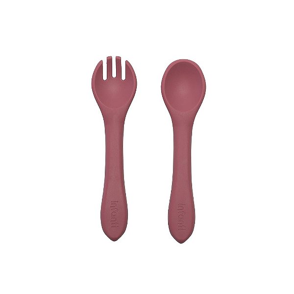 Kit Garfo E Colher Silicone Infanti Rosa