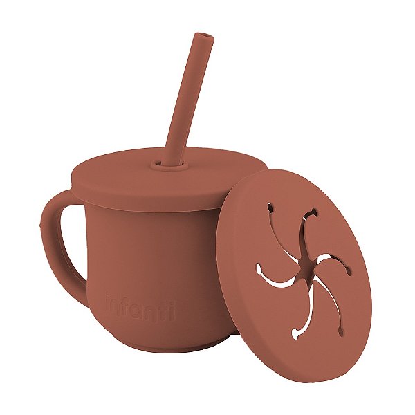 Copo Silicone Canudo/ Snack Terracota - Infanti