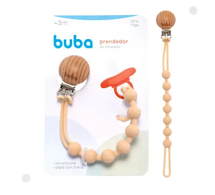 Prendedor de Chupeta em Silicone e Bambu Bege - Buba