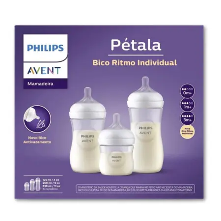 Triplo Pack Mamadeira Petala Transparente 125ml + 260ml + 330ml - Avent