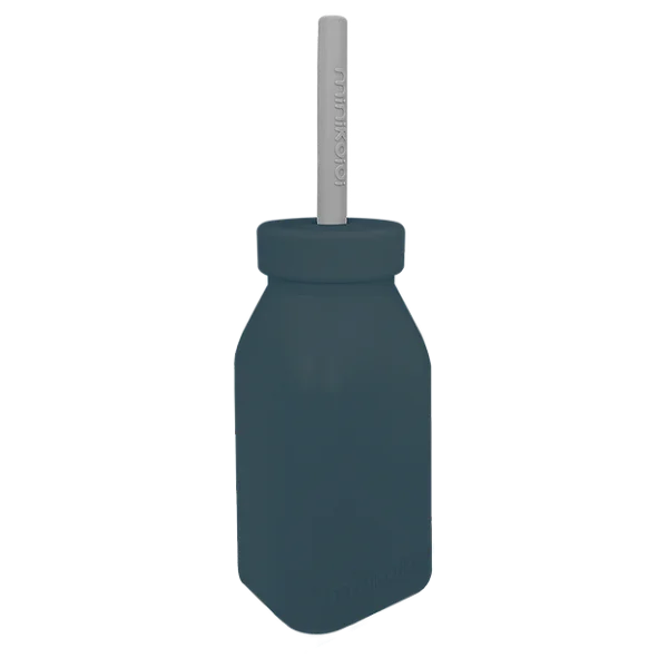Garrafa com Canudo Azul e Cinza - Minikoioi