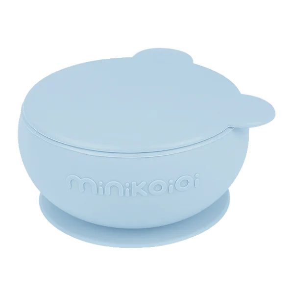 Bowl em Silicone com Sucção e Tampa Mineral Blue - Minikoioi