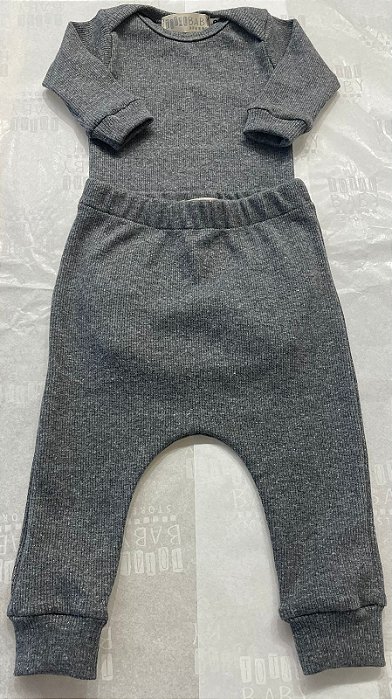Conjunto Canelado Body E Calça Cinza Escuro