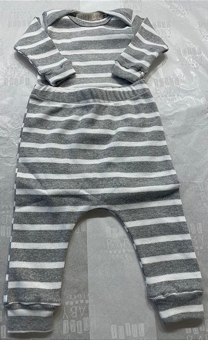 Conjunto Canelado Body E Calça Cinza E Branco