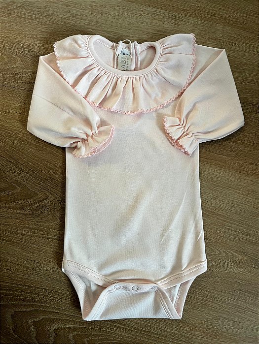 Body Rosa Pima Babado Manga Longa - Totalbaby