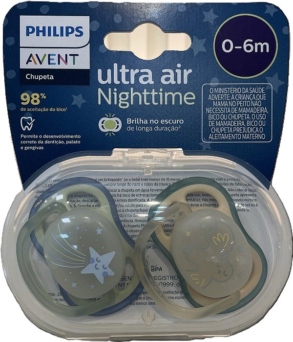 Chupeta Ultra Air 0-6m Night Time Verde SCF376/18 - Avent