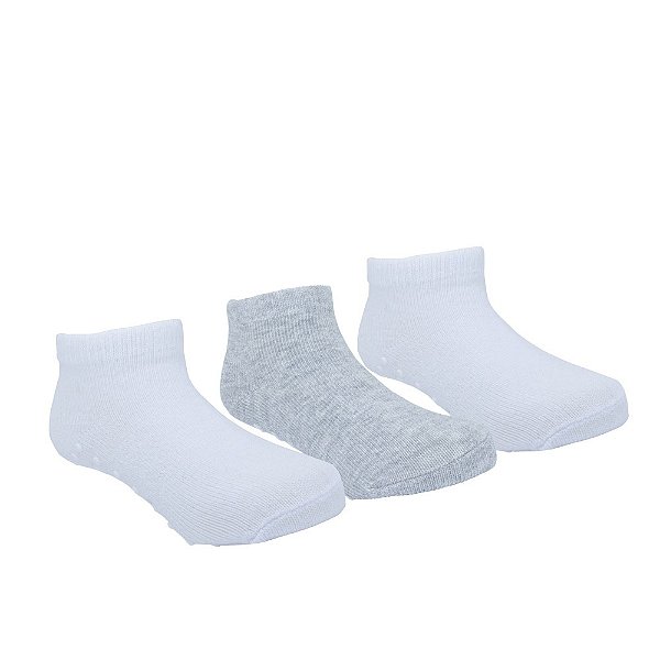 Kit Meia Lisa 3 Pares Cano Baixo Branco e Cinza 16-20 - Pimpolho