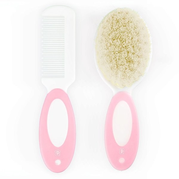 Kit Pente E Escova De Cerdas Naturais Rosa - Pimpolho