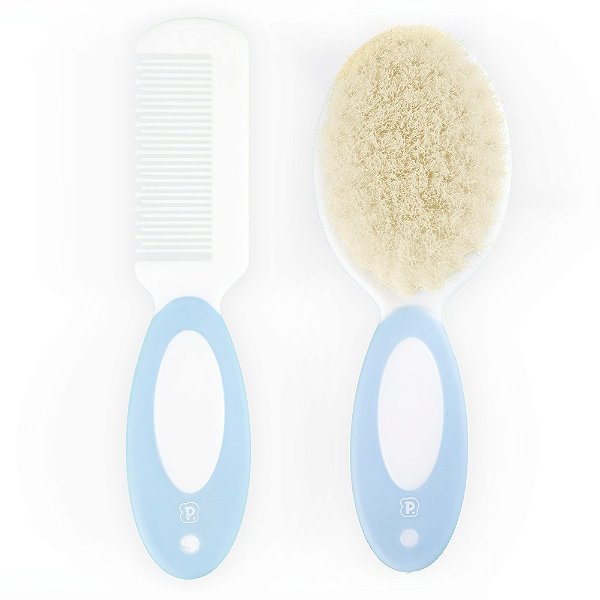 Kit Pente E Escova De Cerdas Naturais Azul - Pimpolho