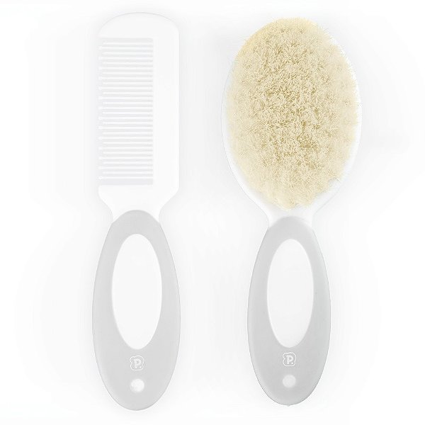 Kit Pente E Escova De Cerdas Naturais Cinza - Pimpolho