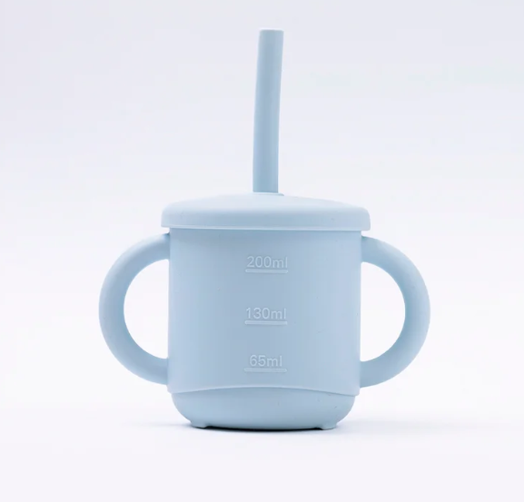 Copo de Silicone Infantil Azul com Alça e duas tampas 270 ml