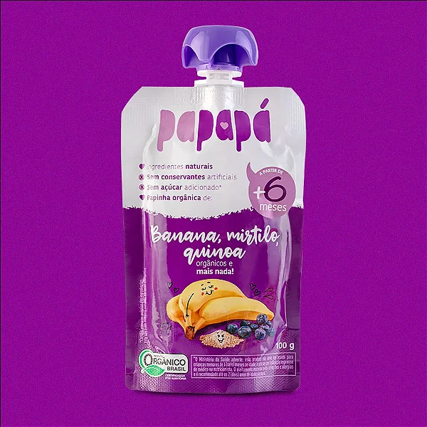 Papinha Orgânica Banana Mirtilo e Quinoa 100g - Papapá
