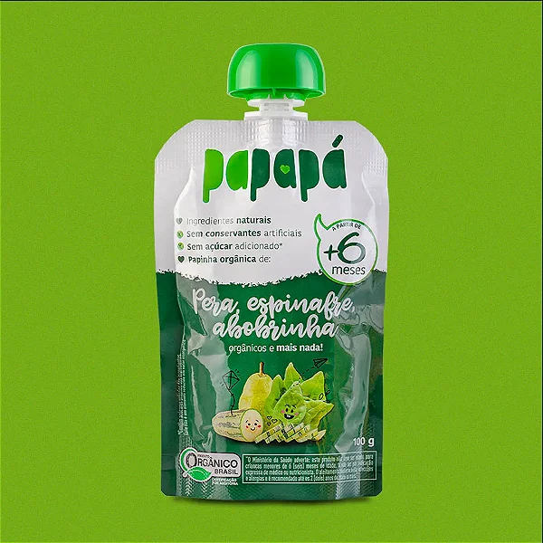Papinha Orgânica Pera Espinafre e Abobrinha 100g - Papapá
