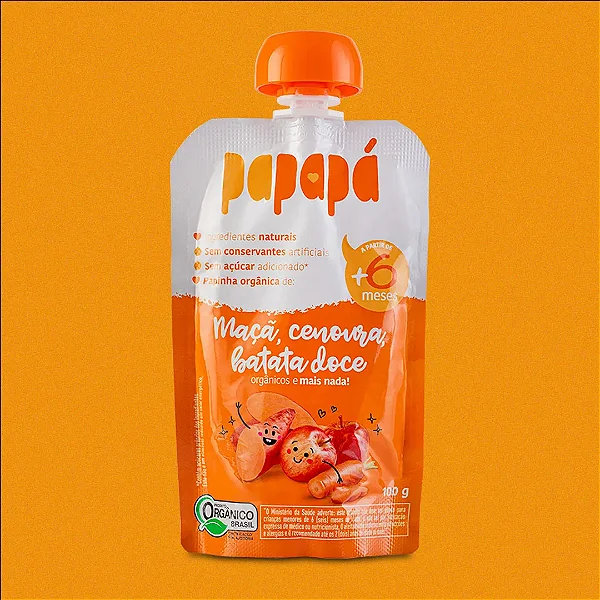 Papinha Orgânica de Maçã, Cenoura e Batata-Doce 100g - Papapá