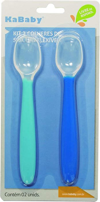 Kit com 2 Colheres de Silicone Flexível Azul - Kababy