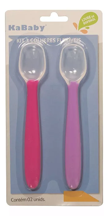Kit com 2 Colheres de Silicone Flexível Rosa - Kababy