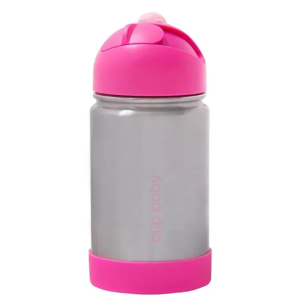 Garrafa Flip Térmica Infantil Rosa com Alça de Silicone - Bup Baby