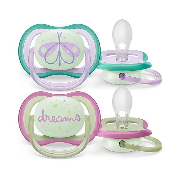 Chupeta Ultra Air 0-6m Night Time Verde e Rosa SCF376/19 - Avent