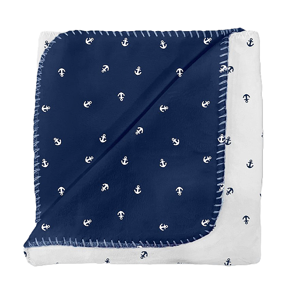 Manta Dupla Face Velvet Âncora Branca e Azul