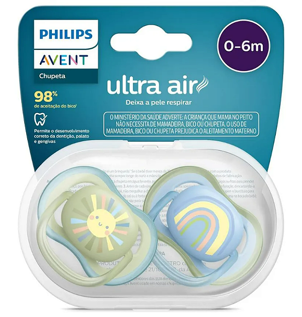 Chupeta Ultra Air 0-6m Dupla Sol/Arco Iris SCF085/58 - Avent