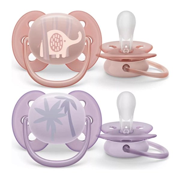 Chupeta Ultra Soft Dupla 0-6m Salmão/Lilás SCF091/09 - Avent