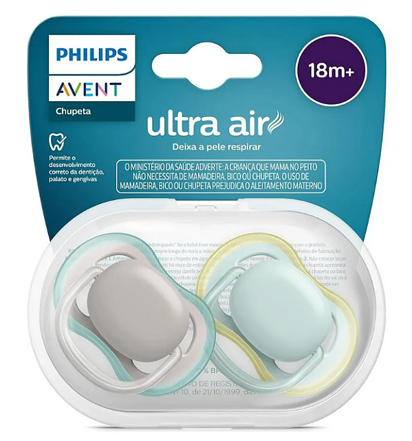 Chupeta Ultra Air 18m Dupla Azul e Cinza SCF349/01 - Avent