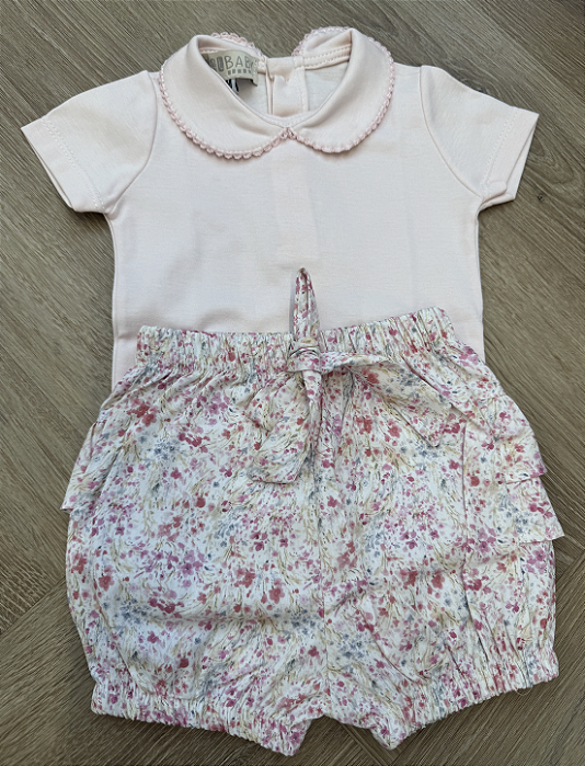 Conjunto de Body Pima Rosa Bebê e Shorts Floral
