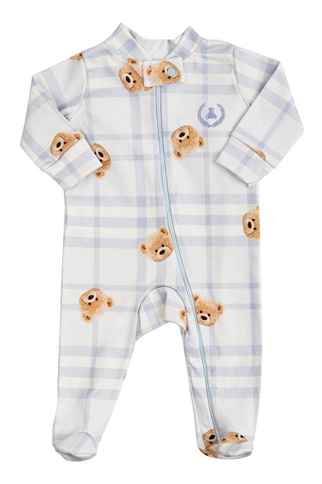Macacão de Ziper Urso Xadrez Azul