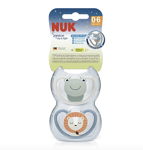 Kit com 2 Chupetas Space 0 a 6 meses NUK – Dia e Noite