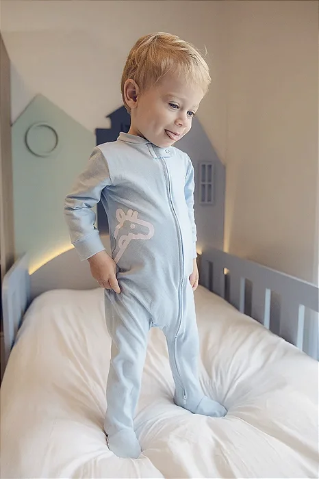 Macacão Zíper Duas Vias Azul Bebê