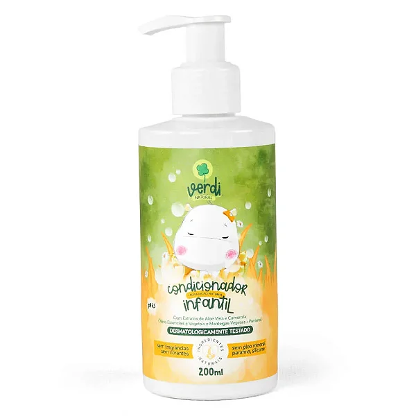 Condicionador Infantil 100% Natural com Extrato de Aloe Vera e Camomila, Óleos Essenciais e Vegetais, Manteigas e Pantenol