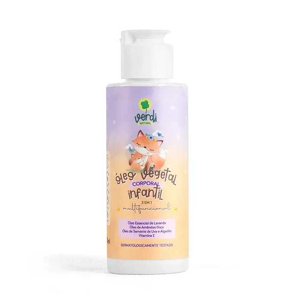 Óleo Vegetal Corporal Infantil 100% Natural com Óleo essencial de Lavanda, Óleos de Amêndoa Doce, Semente de Uva e Algodão e Vitamina E