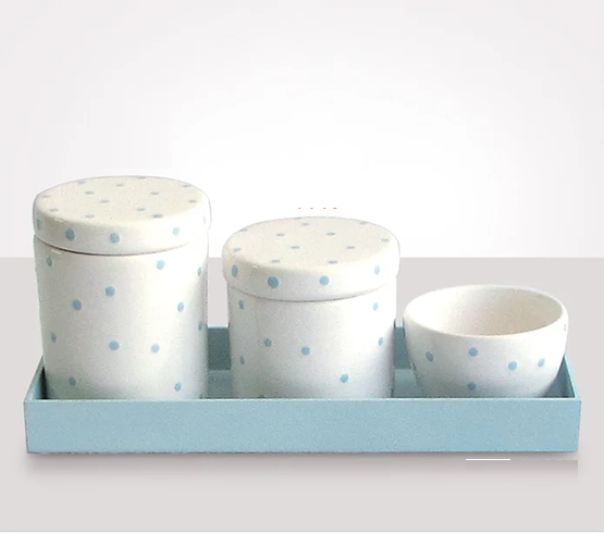 Kit de Higiene 3 Peças Branco Poa Azul