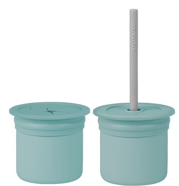 Conjunto Copo com Tampas e Canudo Verde Água e Cinza - Minikoioi
