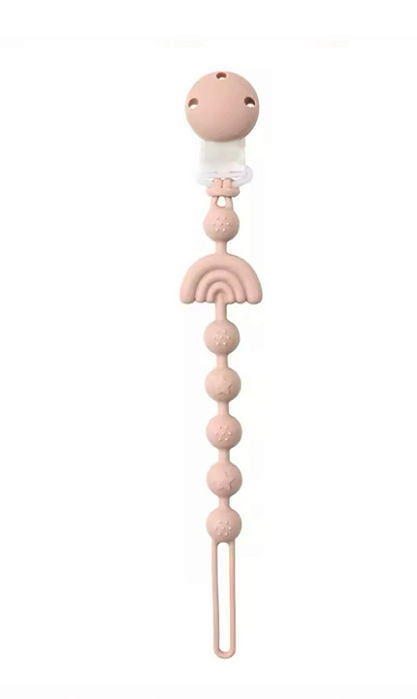 Prendedor de Chupeta em Silicone Arco Íris Rosa