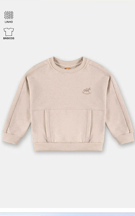 Blusão em Moletom com Linho Bege