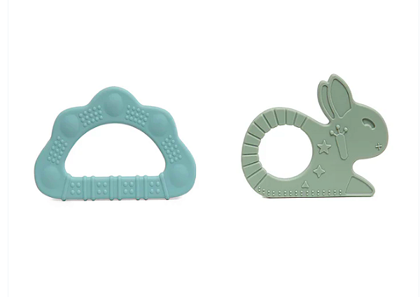 Kit 2 Mordedores de Silicone Texturizado Verde e Azul