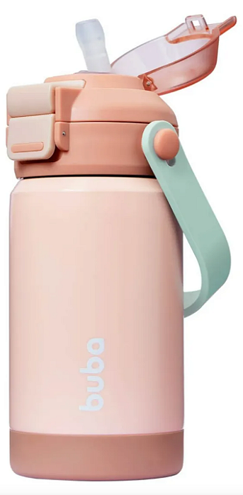 Copo Térmico Parede Dupla com Bico e Canudo Blush - Buba