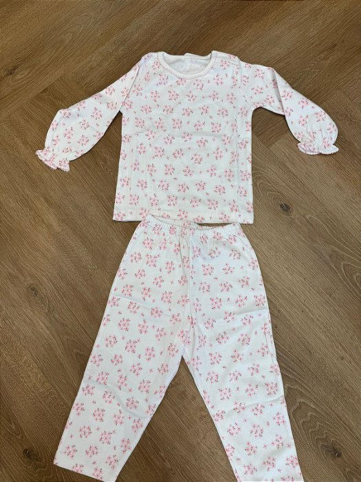Pijama de Algodão Pima Manga Longa Pequena Flor