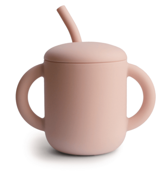 Copo de Treinamento com Canudo de Silicone Rosa Mushie